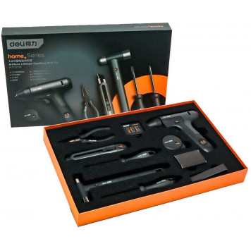 Набор HT0208 ручного инструмента + шуруповерт "Home Series Black" 8 предметов Deli-2