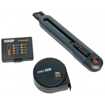 Набор HT0208 ручного инструмента + шуруповерт "Home Series Black" 8 предметов Deli-3