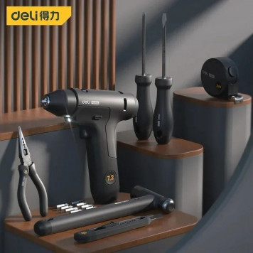 Набор HT0208 ручного инструмента + шуруповерт "Home Series Black" 8 предметов Deli-4