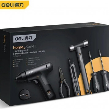 Набор HT0208 ручного инструмента + шуруповерт "Home Series Black" 8 предметов Deli-5