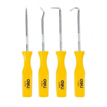 Шило DL3104 набор 4шт (шило, крючки изогнутый, 45, 90, пластиковая рукоятка) Deli