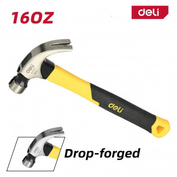 Молоток DL5002F гвоздодер 450гр, магнит, противоскользящий боек, фиберглассовая рукоять Deli-1