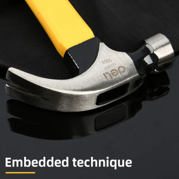 Молоток DL5002F гвоздодер 450гр, магнит, противоскользящий боек, фиберглассовая рукоять Deli-4