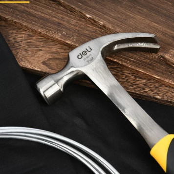 Молоток DL5072 гвоздодер цельнокованный 450 гр, прорезиненная рукоять Deli-2