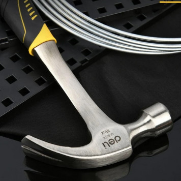 Молоток DL5072 гвоздодер цельнокованный 450 гр, прорезиненная рукоять Deli-5