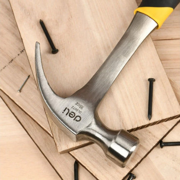 Молоток DL5072 гвоздодер цельнокованный 450 гр, прорезиненная рукоять Deli-6