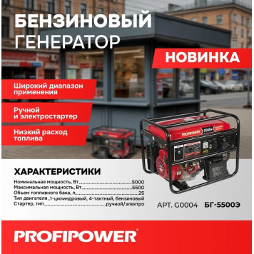 Бензиновый G0005 генератор PROFIPOWER БГ-6500Э-6