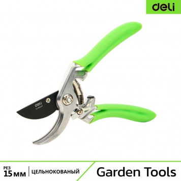 Секатор DL580207 цельноков., лезвия с тефлоновым покрытием, длина 215мм, диаметр резки 12мм Deli-1