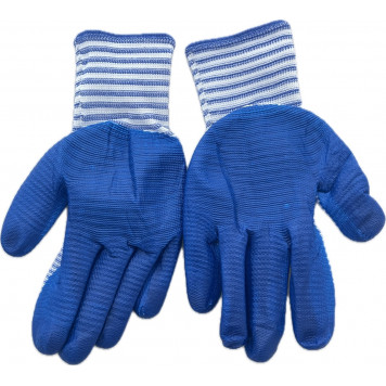 Перчатки нейлоновые YQ-8 БЕЛЫЕ/СИНИЕ с латекс. покрытием12/960-1