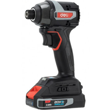 Винтоверт DE-QZ20-1D2 ударный аккумуляторный 2АКБ*2Ач + ЗУ, 20V, 200Нм, 0-3600об/мин, 0-3600уд Deli