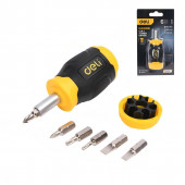 Отвёртка DL636181N с набором бит 6-в-1  6 бит Cr-V (SL5,SL6,PH0,PH1,T10,T20) Deli