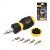 Отвёртка DL636182N с трещоткой с набором бит 6-в-1 6 бит Cr-V (SL5,SL6,PH0,PH1,T10,T20), трещот Deli