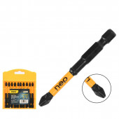 Бита TORSION PH2x65мм 10шт с противоскользящими насечками сталь S2, пласт.кейс DL251065K Deli